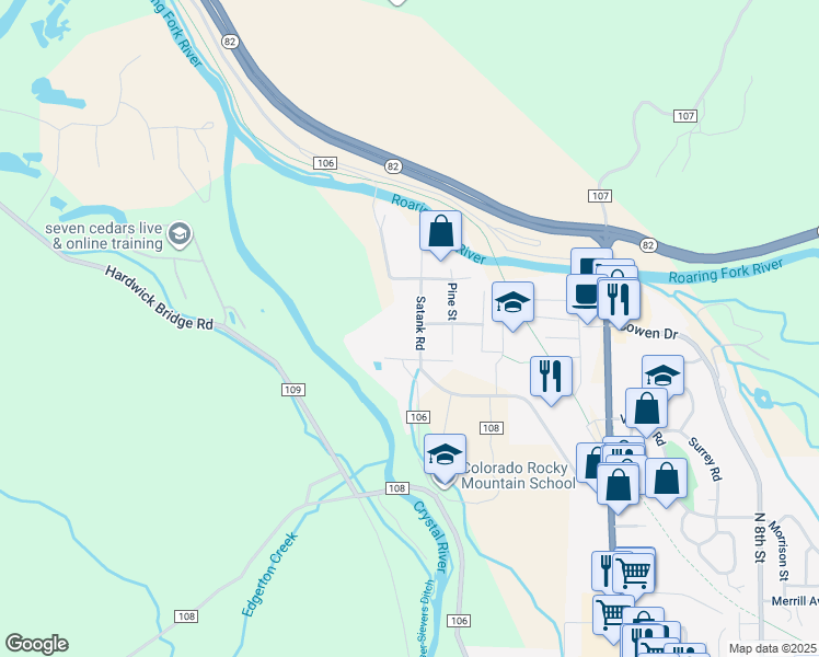 map of restaurants, bars, coffee shops, grocery stores, and more near 1187-1491 Satank Road in Carbondale
