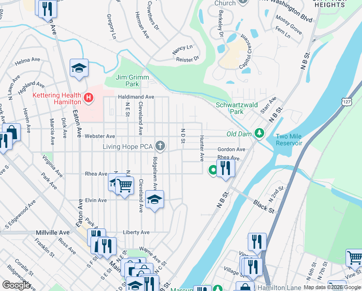 map of restaurants, bars, coffee shops, grocery stores, and more near 227 Gordon Avenue in Hamilton