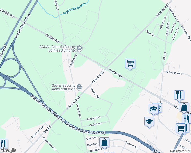map of restaurants, bars, coffee shops, grocery stores, and more near 2607 Fire Road in Egg Harbor Township