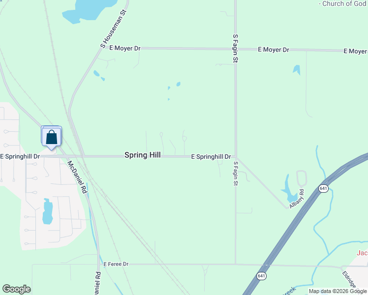 map of restaurants, bars, coffee shops, grocery stores, and more near 2883 East Springhill Drive in Terre Haute