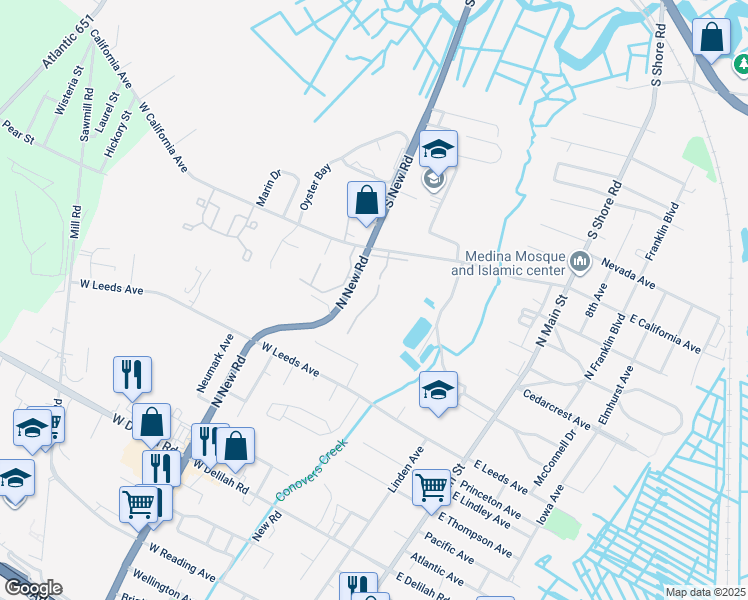 map of restaurants, bars, coffee shops, grocery stores, and more near 428 Manor Drive in Absecon