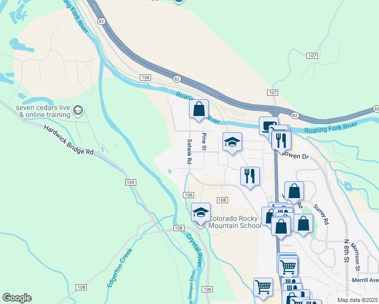 map of restaurants, bars, coffee shops, grocery stores, and more near 1187 Satank Road in Carbondale