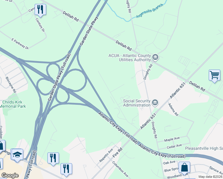 map of restaurants, bars, coffee shops, grocery stores, and more near 24 Atlantic Avenue in Egg Harbor Township