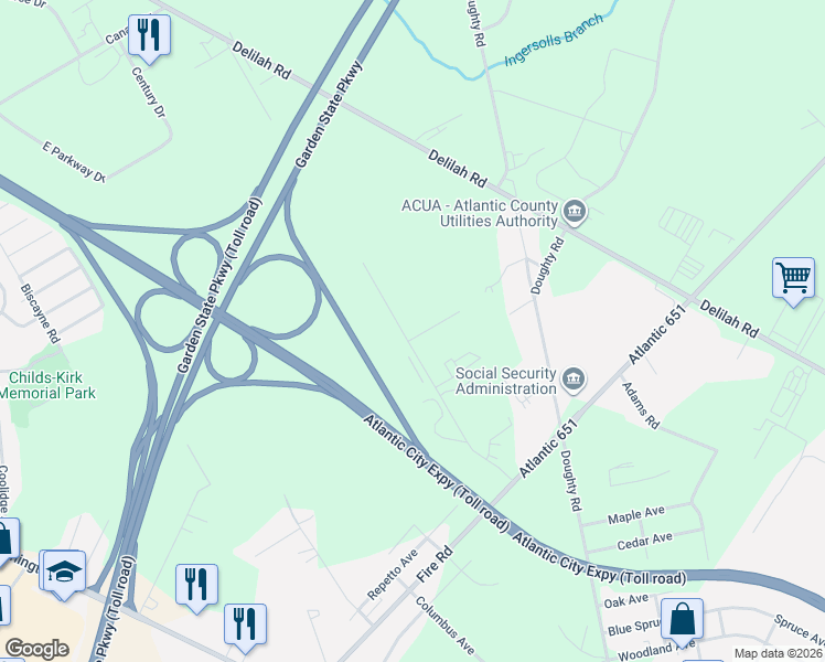 map of restaurants, bars, coffee shops, grocery stores, and more near 2 Grams Avenue in Egg Harbor Township