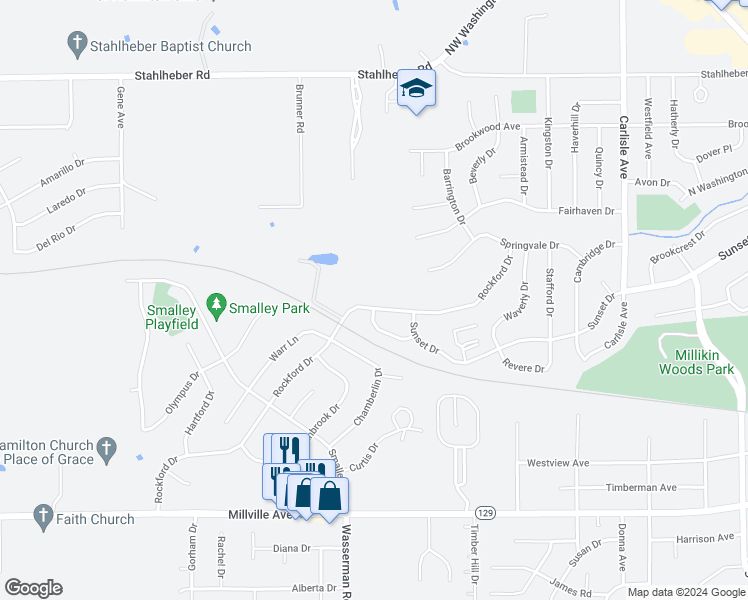 map of restaurants, bars, coffee shops, grocery stores, and more near 295 Rockford Drive in Hamilton