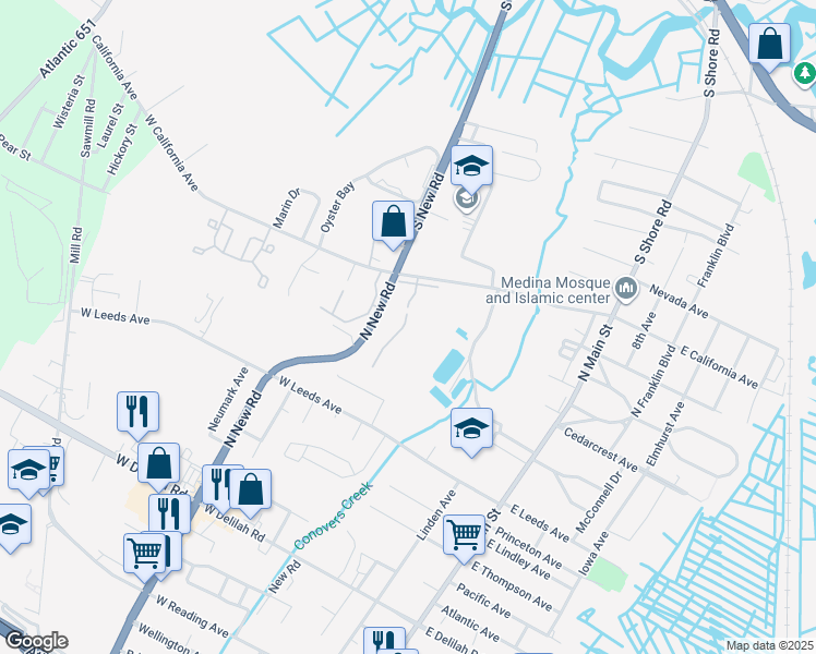 map of restaurants, bars, coffee shops, grocery stores, and more near 506 Manor Drive in Absecon