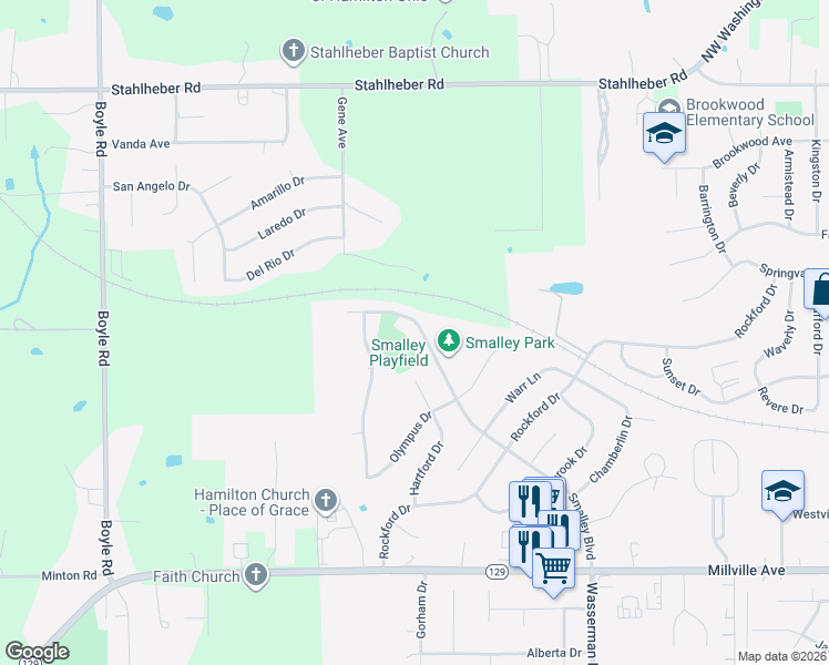 map of restaurants, bars, coffee shops, grocery stores, and more near 425 Smalley Boulevard in Hamilton