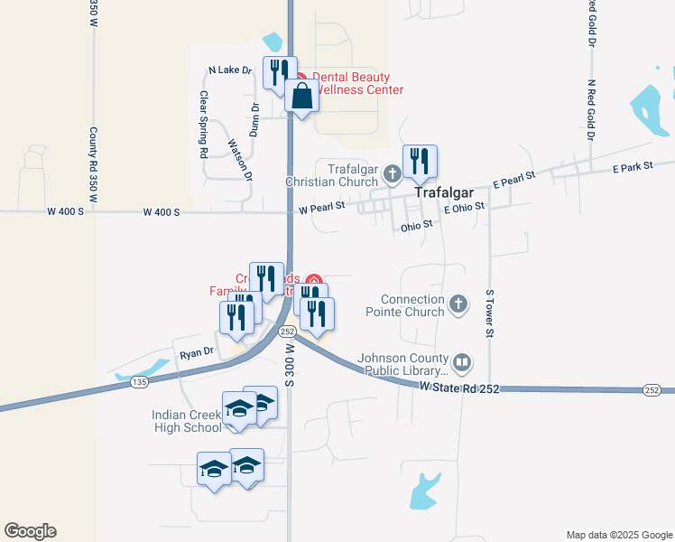 map of restaurants, bars, coffee shops, grocery stores, and more near 21 Gloria Drive in Trafalgar