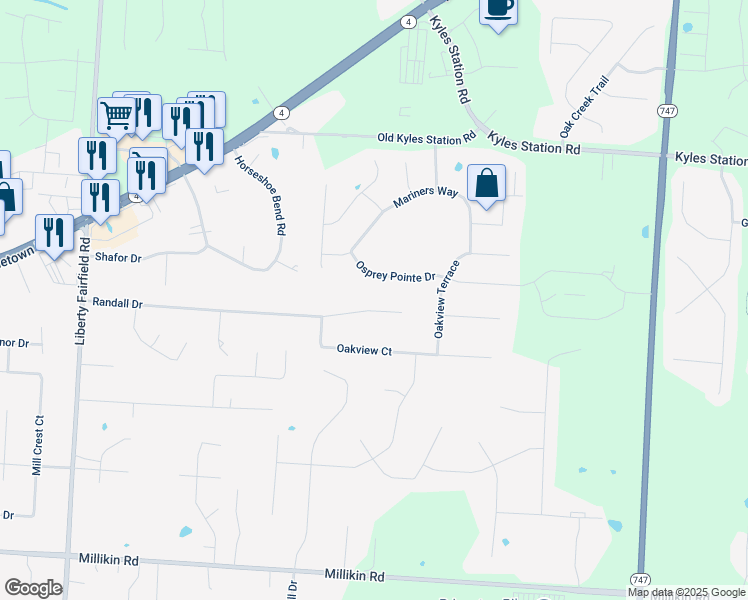 map of restaurants, bars, coffee shops, grocery stores, and more near 4558 Randall Drive in Hamilton