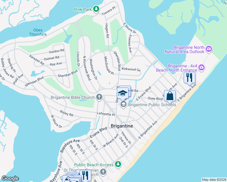map of restaurants, bars, coffee shops, grocery stores, and more near 29 Heald Circle in Brigantine