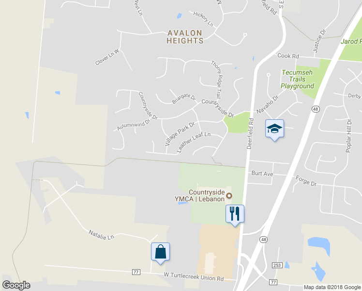 map of restaurants, bars, coffee shops, grocery stores, and more near 299 Leather Leaf Lane in Lebanon