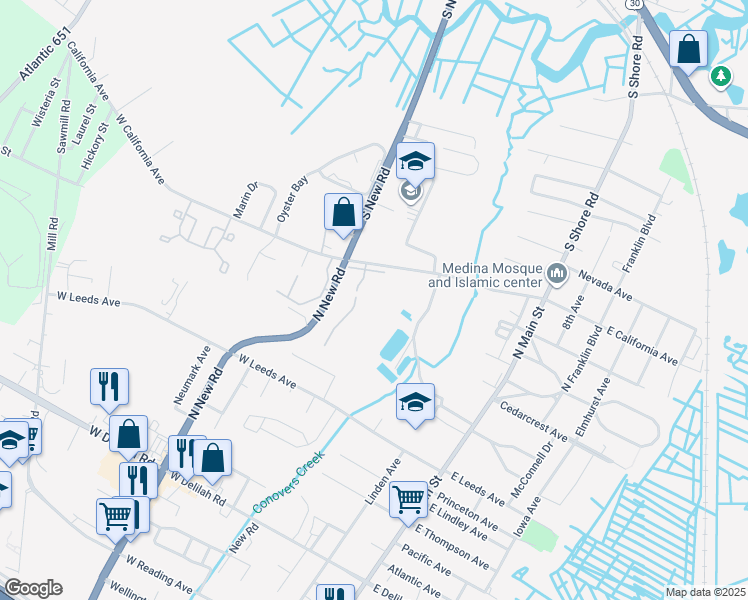 map of restaurants, bars, coffee shops, grocery stores, and more near 400 Manor Drive in Absecon