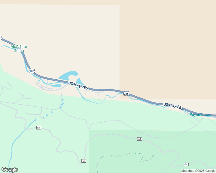 map of restaurants, bars, coffee shops, grocery stores, and more near 58415 US Highway 285 in Bailey