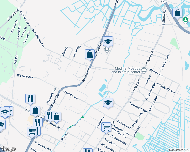 map of restaurants, bars, coffee shops, grocery stores, and more near 350 Manor Drive in Absecon