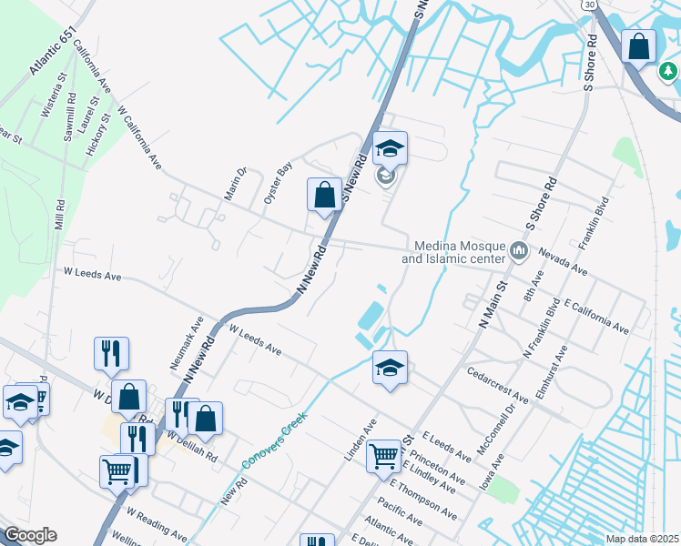 map of restaurants, bars, coffee shops, grocery stores, and more near 234 Manor Drive in Absecon