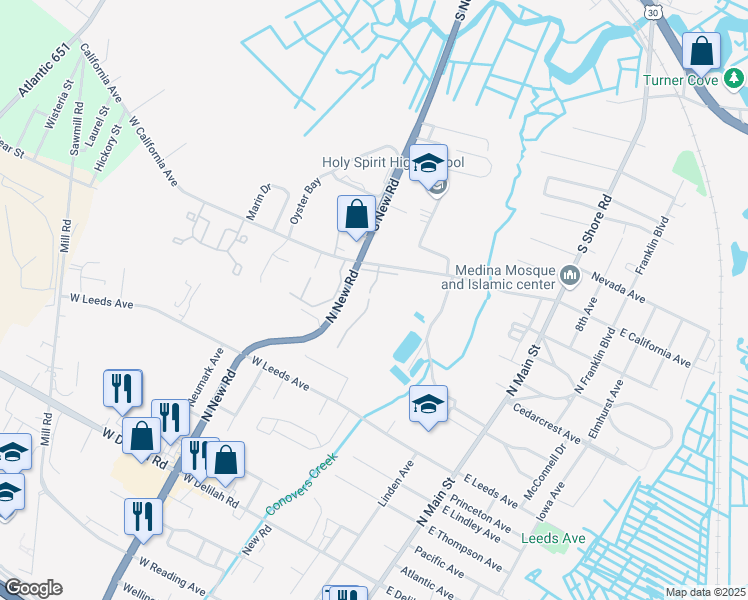 map of restaurants, bars, coffee shops, grocery stores, and more near 226 Manor Drive in Absecon