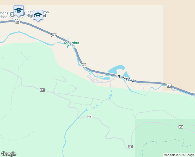 map of restaurants, bars, coffee shops, grocery stores, and more near 57920 US Highway 285 in Bailey