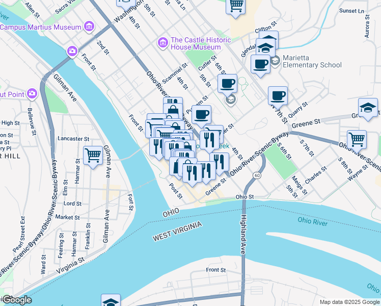 map of restaurants, bars, coffee shops, grocery stores, and more near 200 2nd St in Marietta