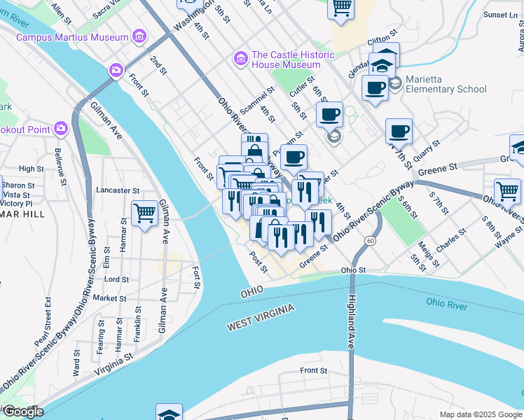 map of restaurants, bars, coffee shops, grocery stores, and more near 200 2nd Street in Marietta