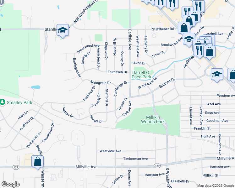 map of restaurants, bars, coffee shops, grocery stores, and more near 260 Cambridge Drive in Hamilton