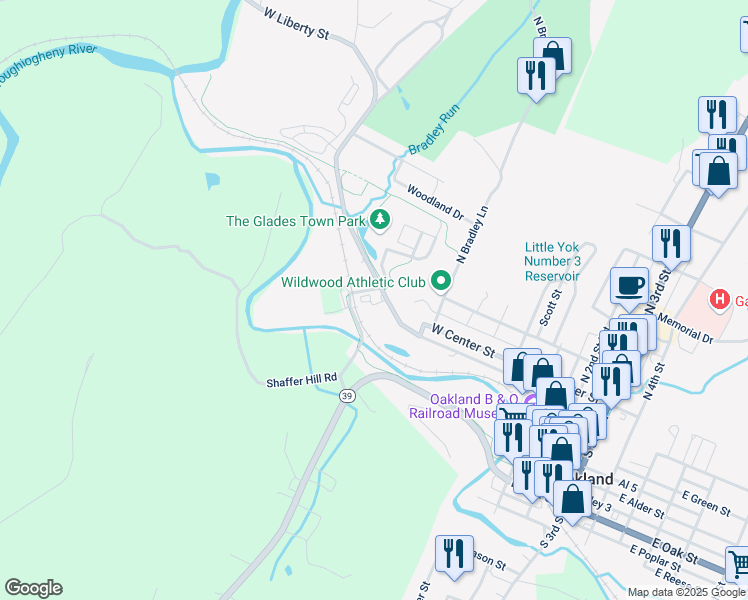 map of restaurants, bars, coffee shops, grocery stores, and more near 350 West Liberty Street in Oakland