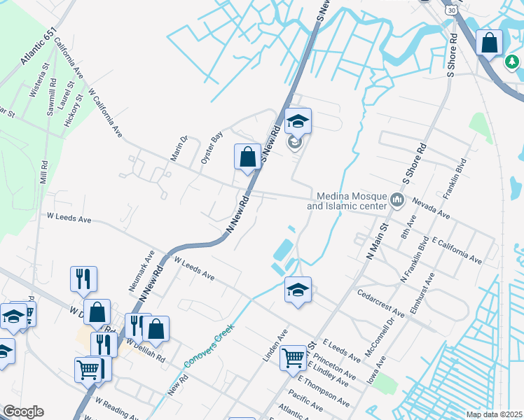map of restaurants, bars, coffee shops, grocery stores, and more near 338 Manor Drive in Absecon