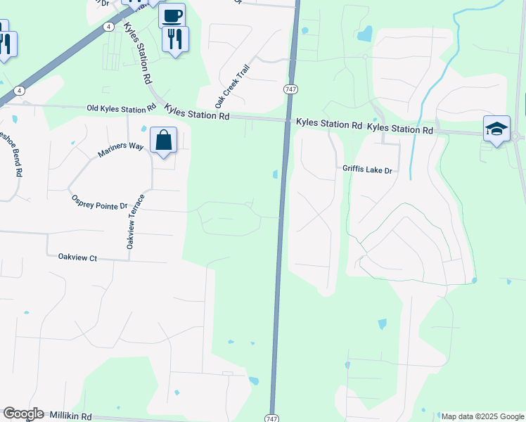map of restaurants, bars, coffee shops, grocery stores, and more near 5695 Princeton Glendale Road in Butler County
