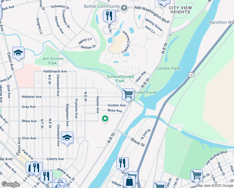 map of restaurants, bars, coffee shops, grocery stores, and more near 1019 Summer Street in Hamilton