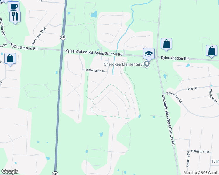 map of restaurants, bars, coffee shops, grocery stores, and more near 5556 Sugar Maple Run in Butler County