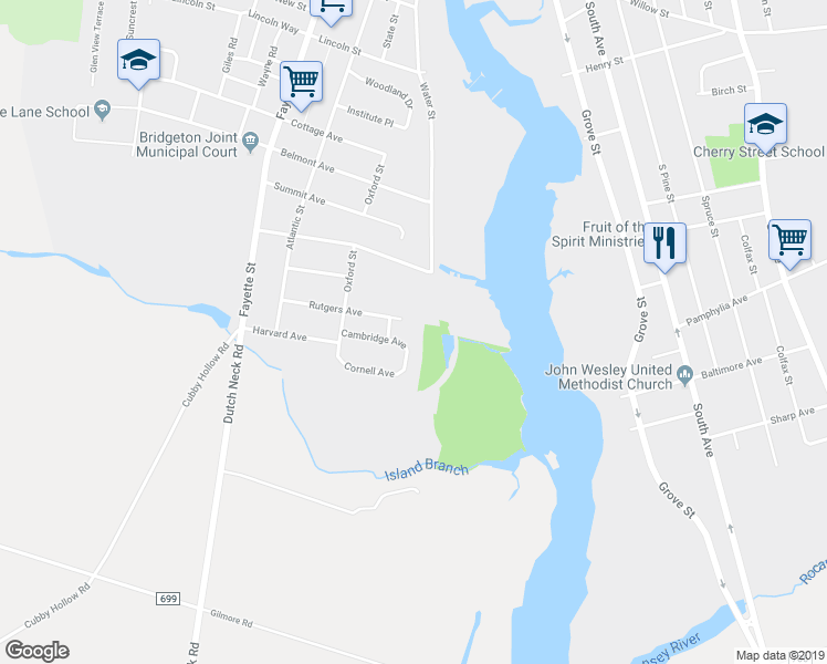 map of restaurants, bars, coffee shops, grocery stores, and more near 7 Cambridge Avenue in Bridgeton