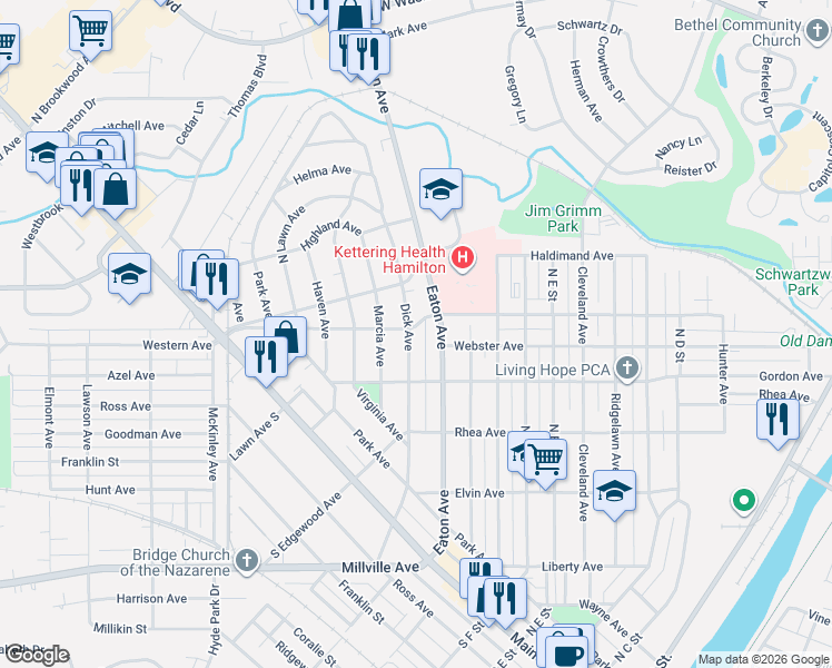 map of restaurants, bars, coffee shops, grocery stores, and more near 450 Dick Avenue in Hamilton