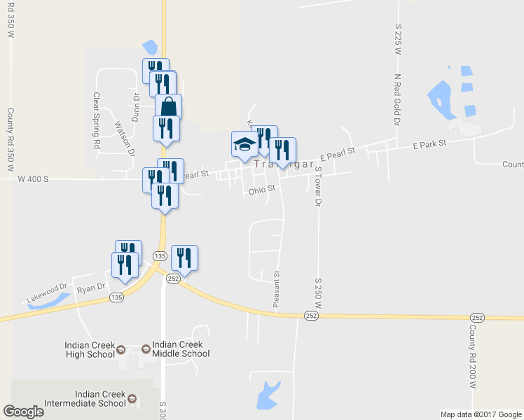 map of restaurants, bars, coffee shops, grocery stores, and more near 204 Kentucky Street in Trafalgar
