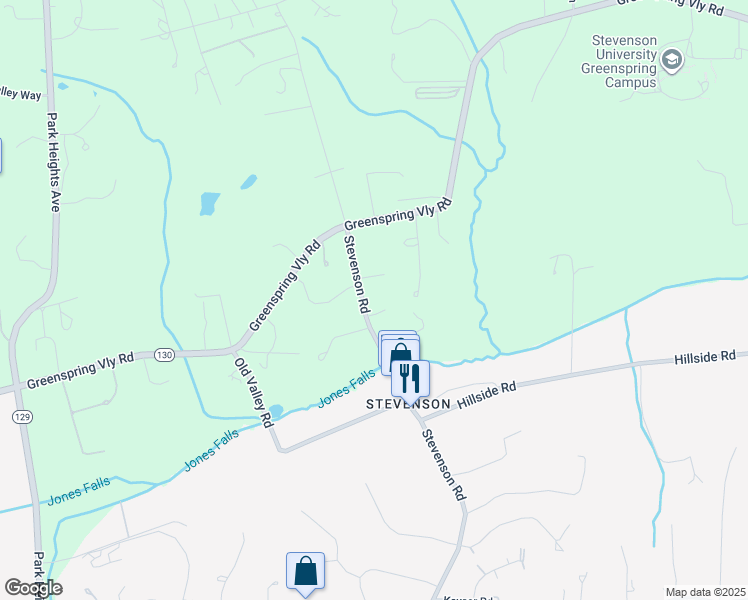 map of restaurants, bars, coffee shops, grocery stores, and more near 10525 Stevenson Road in Baltimore County