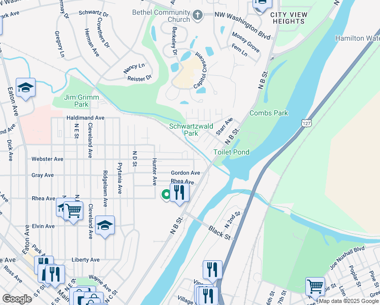 map of restaurants, bars, coffee shops, grocery stores, and more near 1019 Summer St in Hamilton