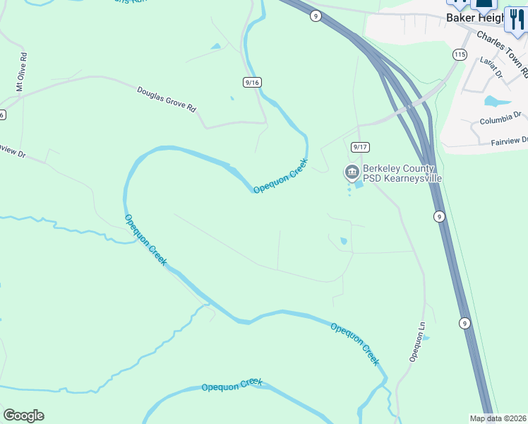 map of restaurants, bars, coffee shops, grocery stores, and more near 177 Elsie Drive in Kearneysville
