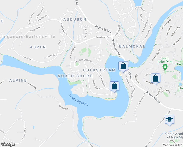 map of restaurants, bars, coffee shops, grocery stores, and more near 6592 Nyasa Bend in New Market