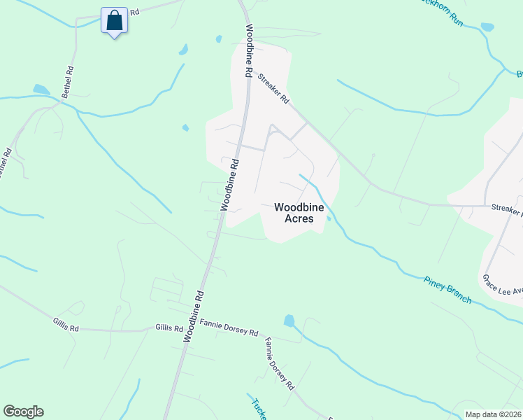 map of restaurants, bars, coffee shops, grocery stores, and more near 1411 Woodbine Way in Woodbine