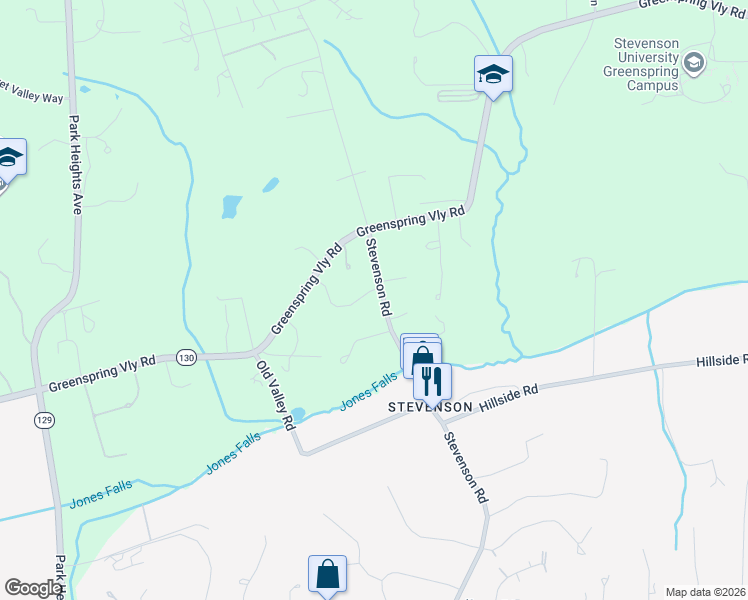 map of restaurants, bars, coffee shops, grocery stores, and more near 10530 Stevenson Road in Baltimore County