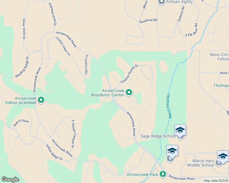 map of restaurants, bars, coffee shops, grocery stores, and more near 3000 Granite Pointe Drive in Reno