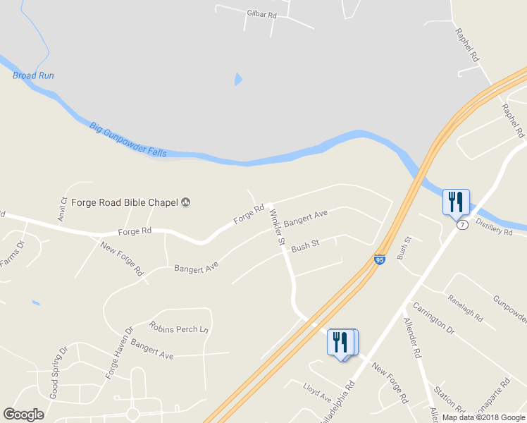 map of restaurants, bars, coffee shops, grocery stores, and more near 5219 Forge Road in Perry Hall