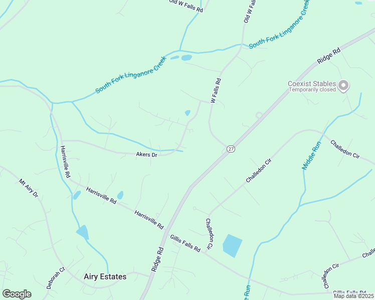 map of restaurants, bars, coffee shops, grocery stores, and more near 3795 Akers Drive in Mount Airy