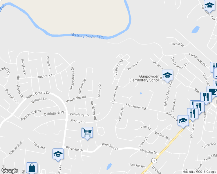 map of restaurants, bars, coffee shops, grocery stores, and more near 9521 Fox Farm Road in Nottingham