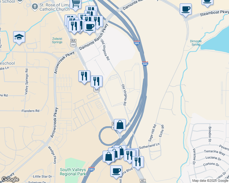 map of restaurants, bars, coffee shops, grocery stores, and more near 12915 Old Virginia Road in Reno