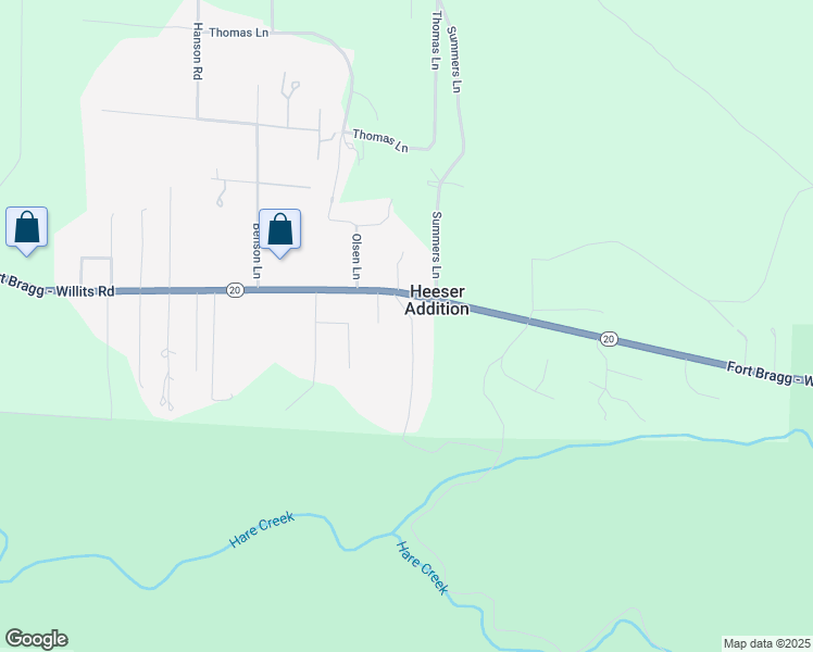 map of restaurants, bars, coffee shops, grocery stores, and more near 18900 Porterfield Lane in Fort Bragg