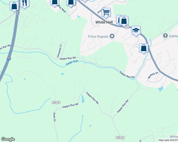 map of restaurants, bars, coffee shops, grocery stores, and more near 434 Sapps Run Road in Fairmont