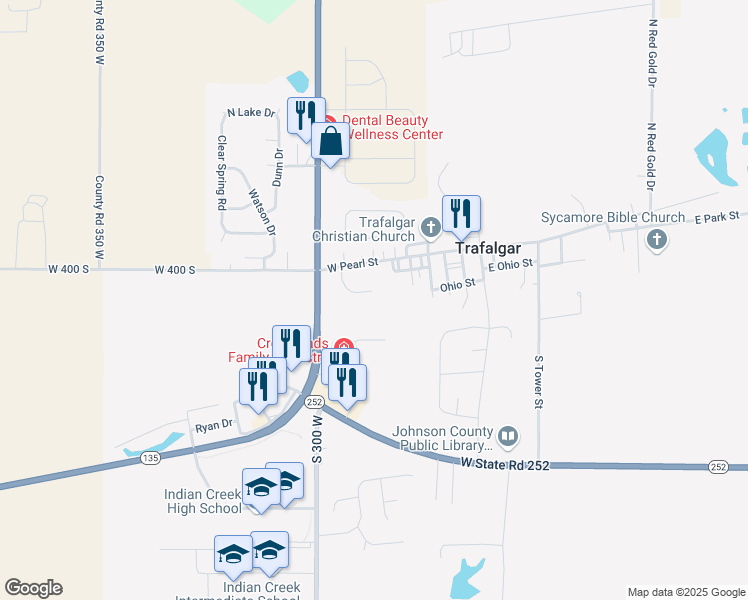 map of restaurants, bars, coffee shops, grocery stores, and more near 21 Gloria Drive in Trafalgar