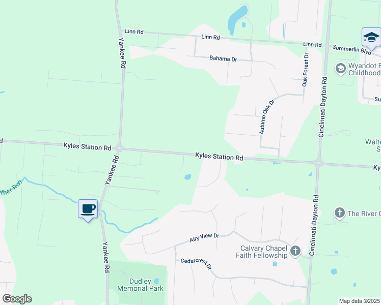 map of restaurants, bars, coffee shops, grocery stores, and more near 7249 Kyles Station Road in Butler County