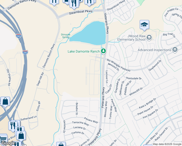 map of restaurants, bars, coffee shops, grocery stores, and more near Freedom Range Lane in Reno