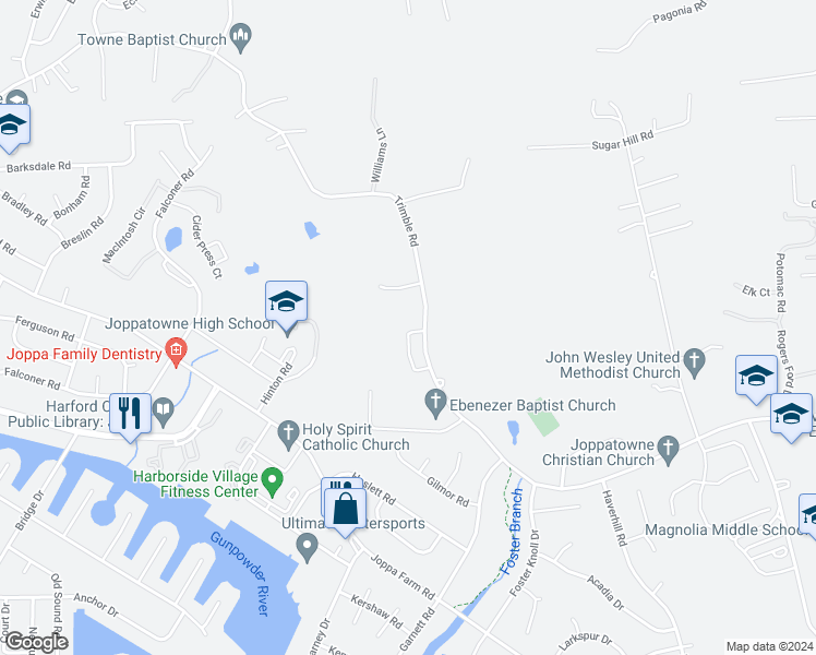 map of restaurants, bars, coffee shops, grocery stores, and more near 547 Terrapin Terrace in Harford County