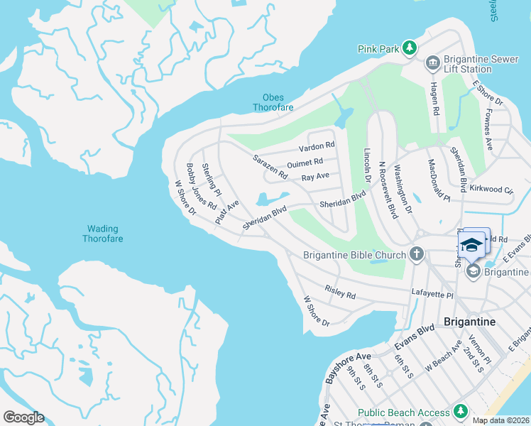 map of restaurants, bars, coffee shops, grocery stores, and more near 553 West Shore Drive in Brigantine